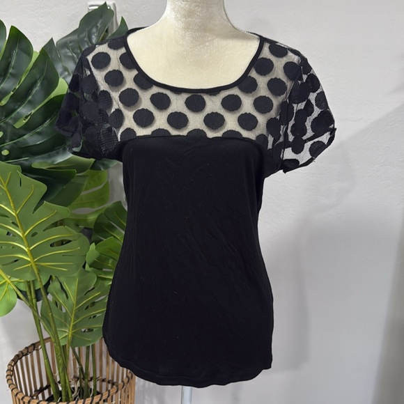 Banana republic short sleeve semi sheer top lightweight dot blouse - Picture 1 of 5